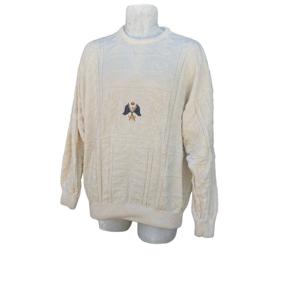 Vintage Mens Le TRICOT MARINE Ireland White Ribbed cotton Sweater Large Flags - Picture 2 of 13